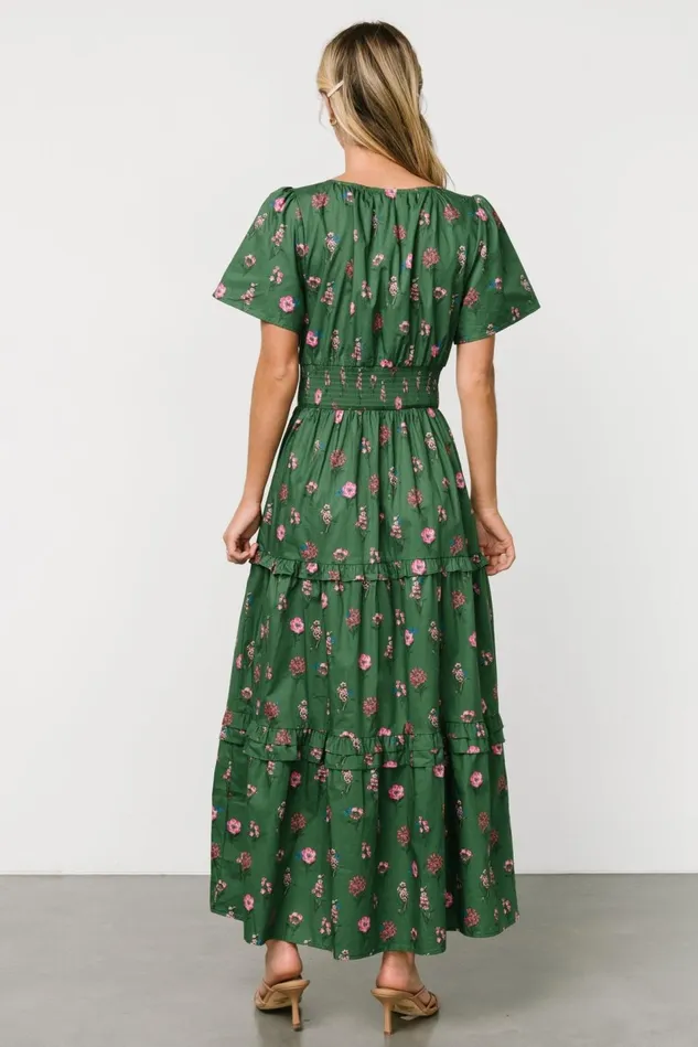 Baltic Born Bump Friendly Women Kiana Poplin Maxi Dress Green Pink