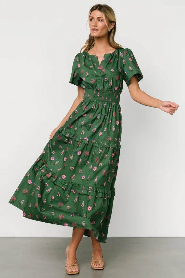 Baltic Born Bump Friendly Women Kiana Poplin Maxi Dress Green Pink
