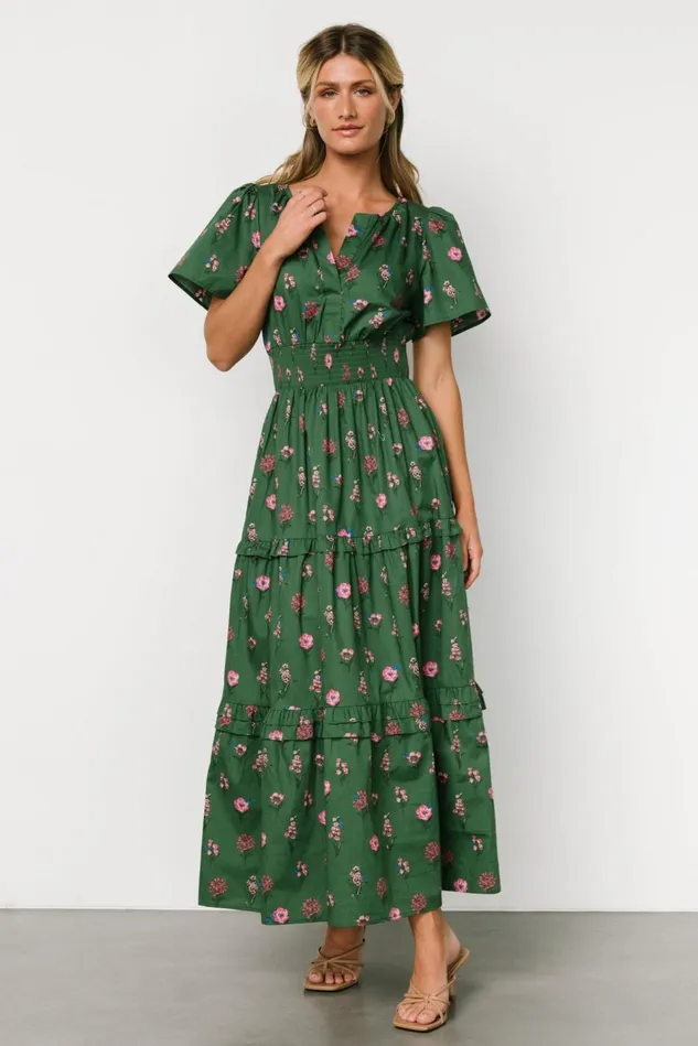 Baltic Born Bump Friendly Women Kiana Poplin Maxi Dress Green Pink