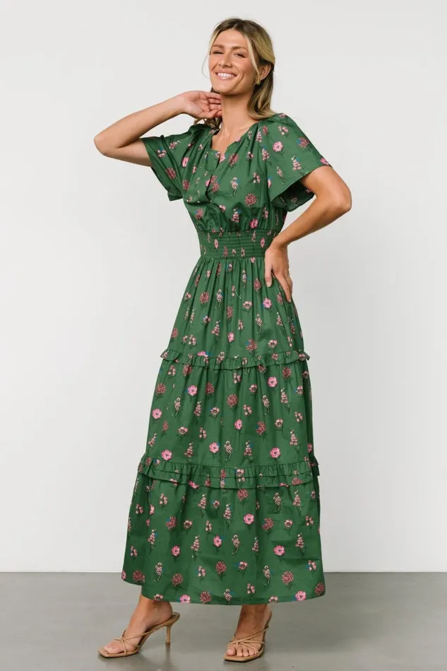 Baltic Born Bump Friendly Women Kiana Poplin Maxi Dress Green Pink