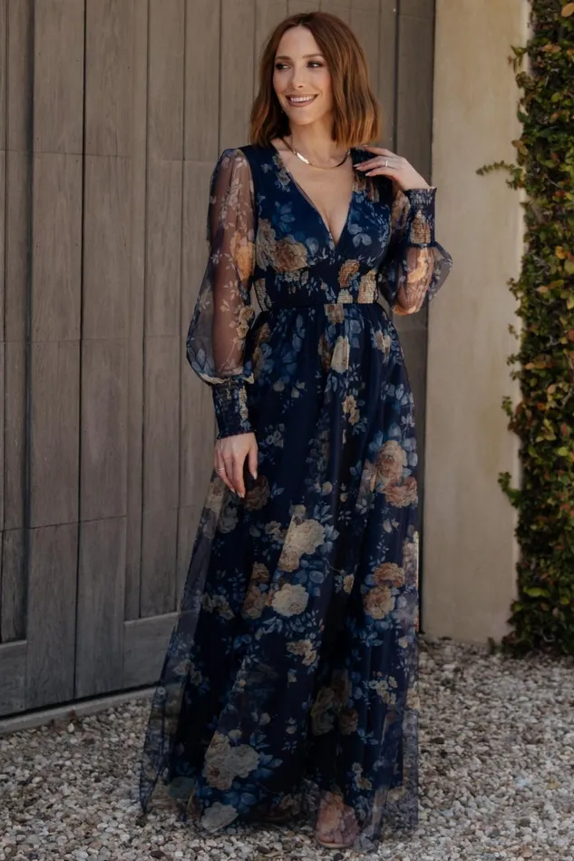 Baltic Born Bump Friendly Women Layla Tulle Maxi Dress Blue Golden Floral