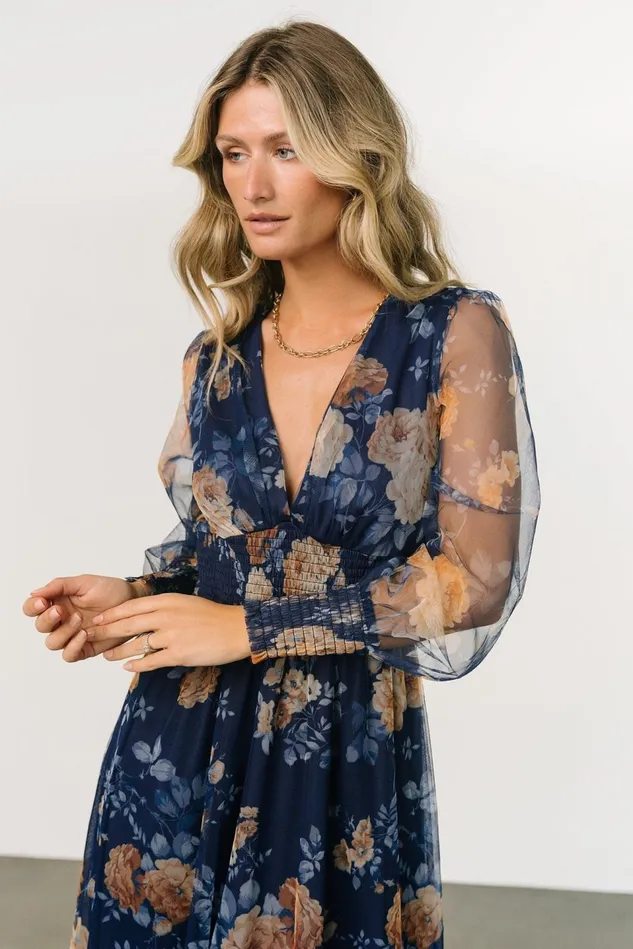 Baltic Born Bump Friendly Women Layla Tulle Maxi Dress Blue Golden Floral
