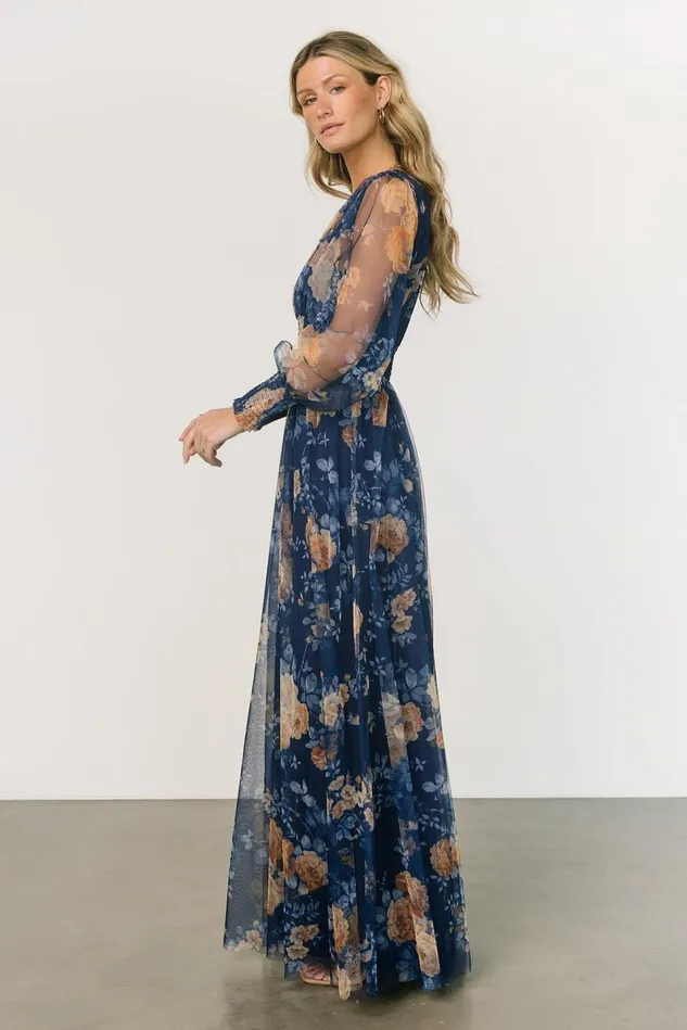 Baltic Born Bump Friendly Women Layla Tulle Maxi Dress Blue Golden Floral