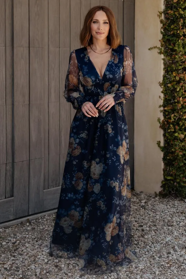 Baltic Born Bump Friendly Women Layla Tulle Maxi Dress Blue Golden Floral