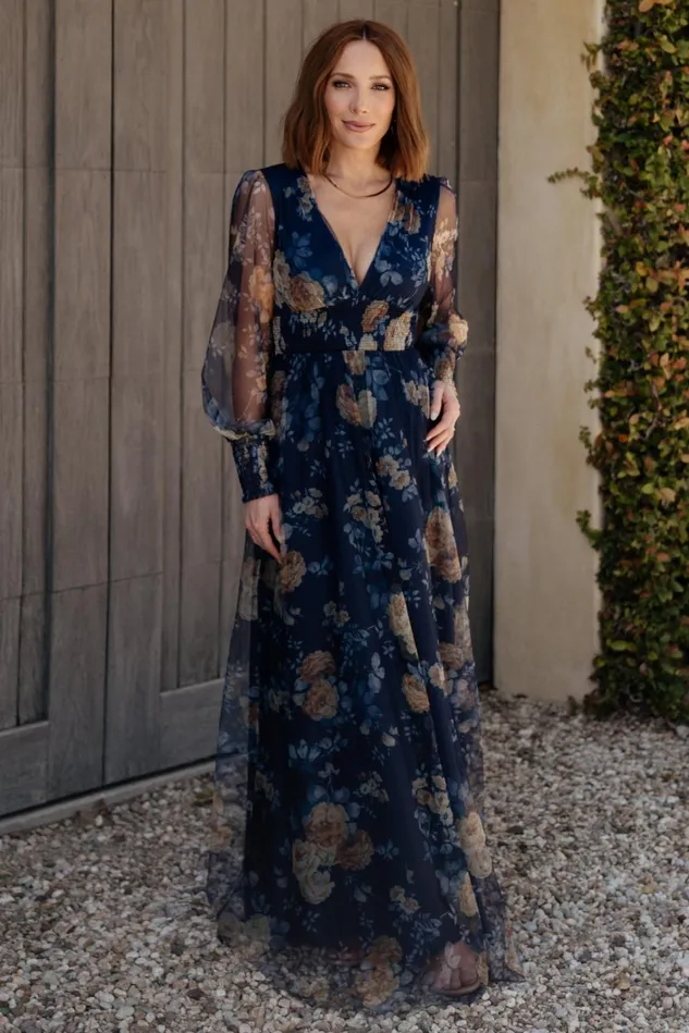 Baltic Born Bump Friendly Women Layla Tulle Maxi Dress Blue Golden Floral