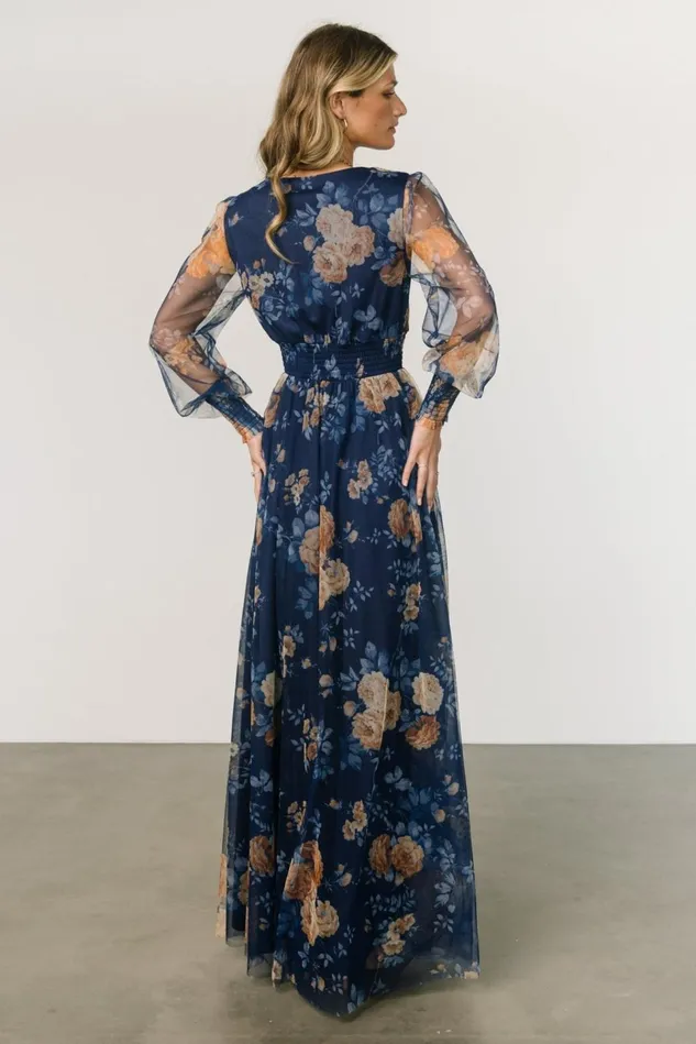Baltic Born Bump Friendly Women Layla Tulle Maxi Dress Blue Golden Floral