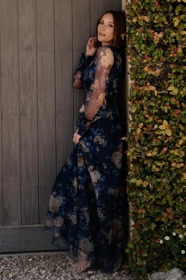 Baltic Born Bump Friendly Women Layla Tulle Maxi Dress Blue Golden Floral