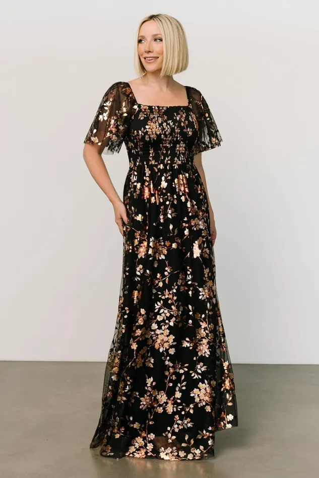 Baltic Born Embellished Sequin Women Cassandra Tulle Maxi Dress Black Blossom Baltic Born Embellished Sequin Women Cassandra Tulle Maxi Dress Black Blossom