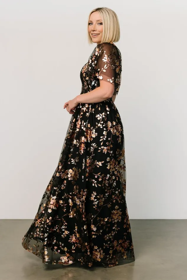 Baltic Born Embellished Sequin Women Cassandra Tulle Maxi Dress Black Blossom Baltic Born Embellished Sequin Women Cassandra Tulle Maxi Dress Black Blossom