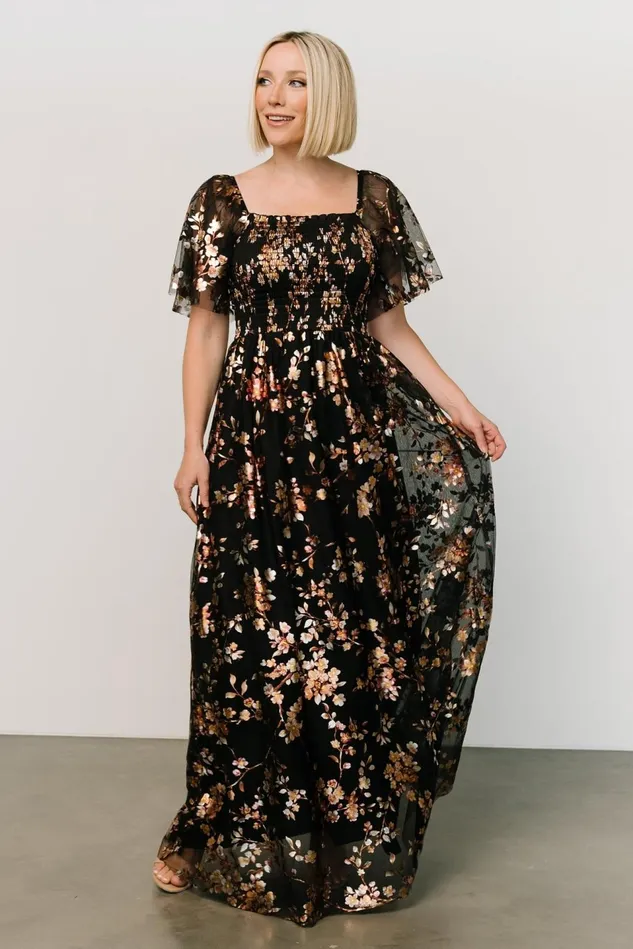 Baltic Born Embellished Sequin Women Cassandra Tulle Maxi Dress Black Blossom Baltic Born Embellished Sequin Women Cassandra Tulle Maxi Dress Black Blossom