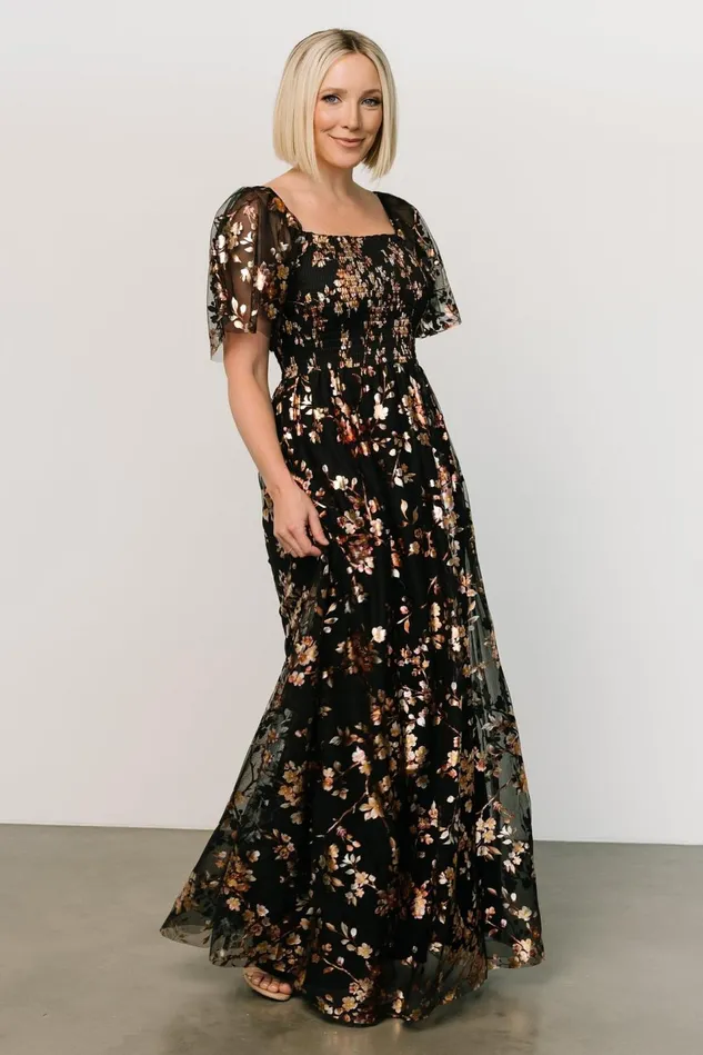 Baltic Born Embellished Sequin Women Cassandra Tulle Maxi Dress Black Blossom Baltic Born Embellished Sequin Women Cassandra Tulle Maxi Dress Black Blossom