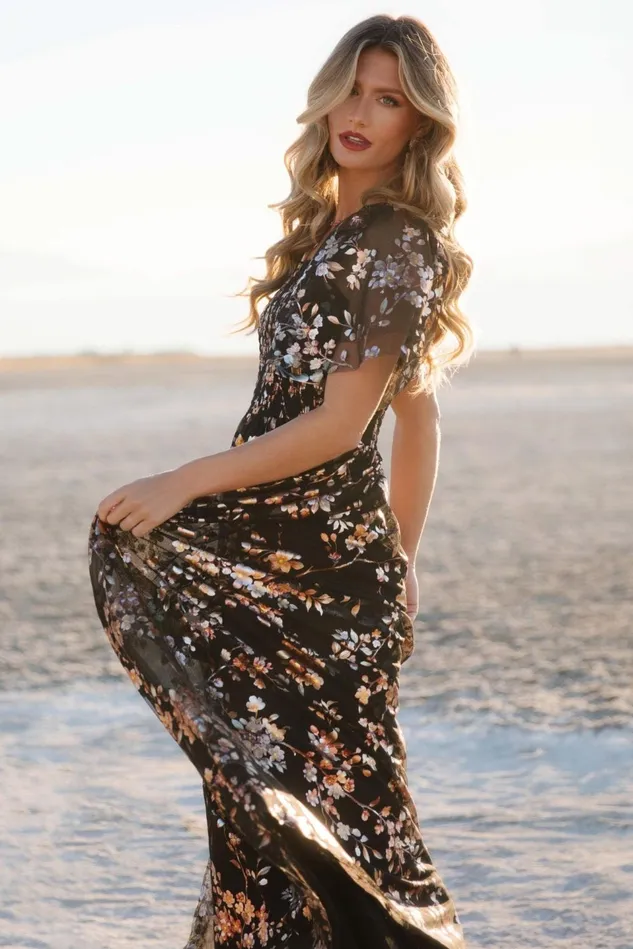 Baltic Born Embellished Sequin Women Cassandra Tulle Maxi Dress Black Blossom Baltic Born Embellished Sequin Women Cassandra Tulle Maxi Dress Black Blossom