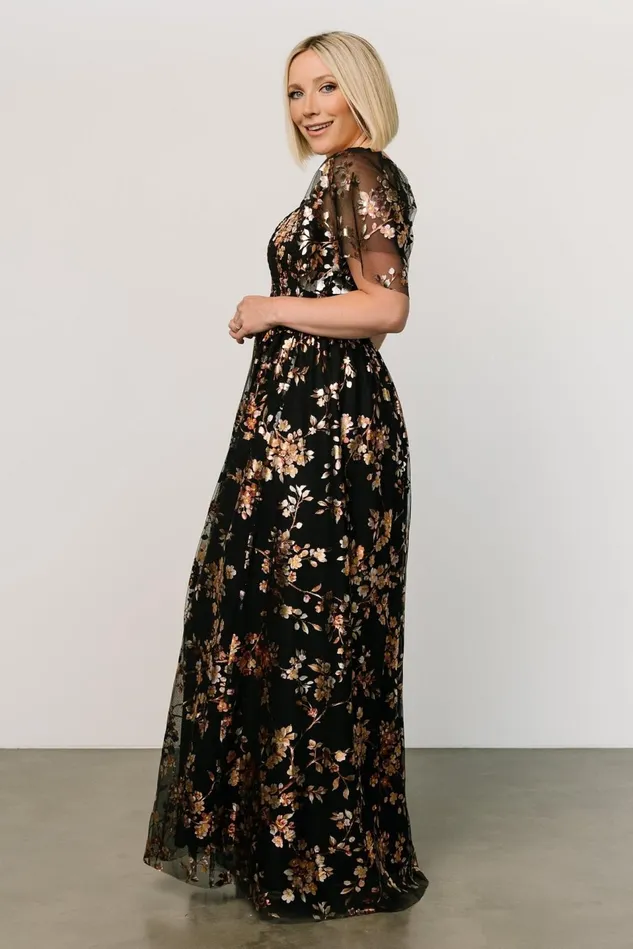 Baltic Born Embellished Sequin Women Cassandra Tulle Maxi Dress Black Blossom Baltic Born Embellished Sequin Women Cassandra Tulle Maxi Dress Black Blossom
