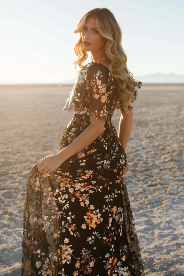 Baltic Born Embellished Sequin Women Cassandra Tulle Maxi Dress Black Blossom Baltic Born Embellished Sequin Women Cassandra Tulle Maxi Dress Black Blossom