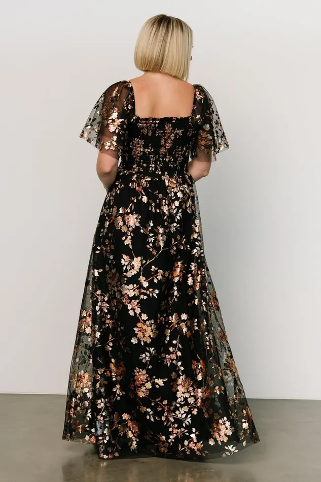 Baltic Born Embellished Sequin Women Cassandra Tulle Maxi Dress Black Blossom Baltic Born Embellished Sequin Women Cassandra Tulle Maxi Dress Black Blossom