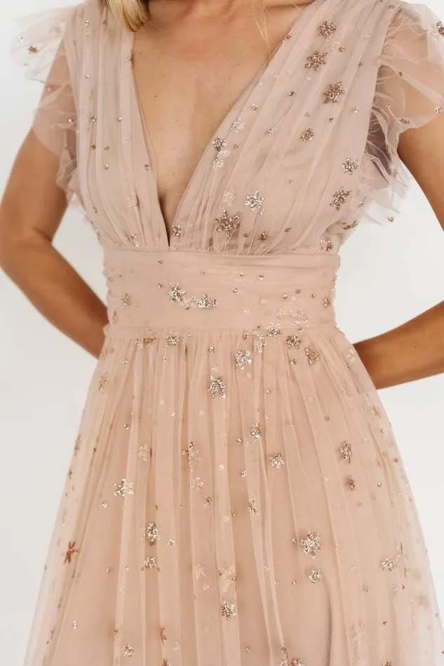 Baltic Born Embellished Sequin Women Chiara Shimmer Midi Dress Natural Blush Baltic Born Embellished Sequin Women Chiara Shimmer Midi Dress Natural Blush