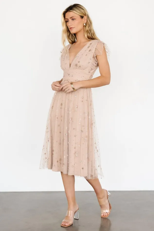 Baltic Born Embellished Sequin Women Chiara Shimmer Midi Dress Natural Blush Baltic Born Embellished Sequin Women Chiara Shimmer Midi Dress Natural Blush