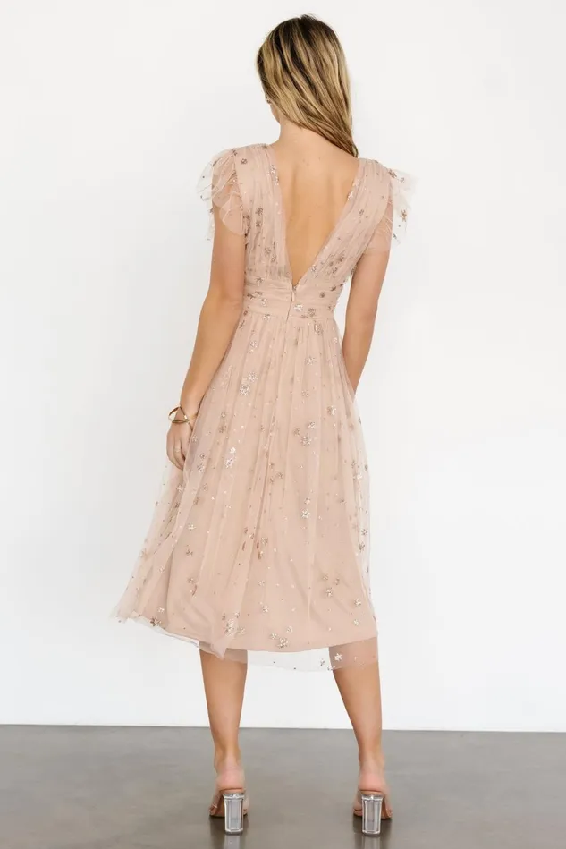 Baltic Born Embellished Sequin Women Chiara Shimmer Midi Dress Natural Blush Baltic Born Embellished Sequin Women Chiara Shimmer Midi Dress Natural Blush