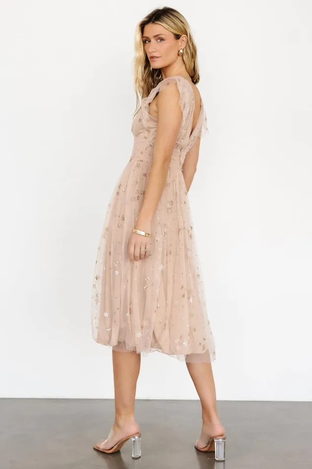 Baltic Born Embellished Sequin Women Chiara Shimmer Midi Dress Natural Blush Baltic Born Embellished Sequin Women Chiara Shimmer Midi Dress Natural Blush