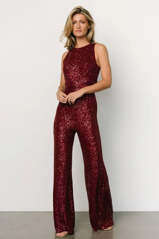 Baltic Born Embellished Sequin Women Hillary Sequin Jumpsuit Wine