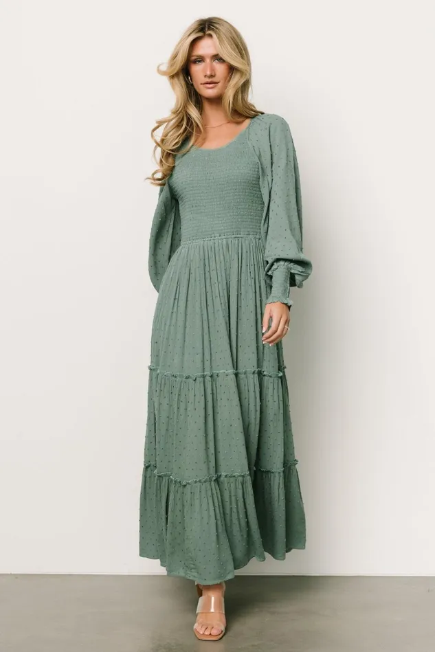 Baltic Born Maxi Dresses Women Bayley Smocked Dotted Maxi Dress Dark Eucalyptus