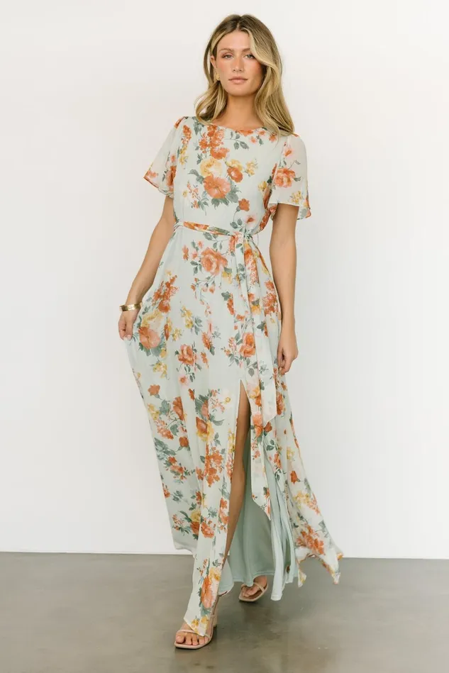 Baltic Born Maxi Dresses Women Naomi Short Sleeve Maxi Dress Sage Floral Baltic Born Maxi Dresses Women Naomi Short Sleeve Maxi Dress Sage Floral