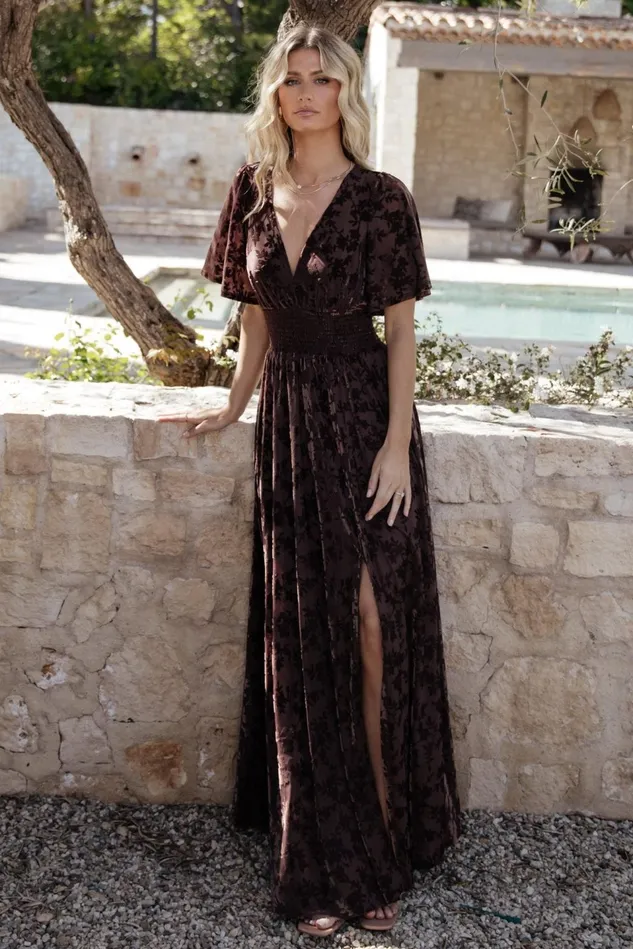 Baltic Born Maxi Dresses Women Veronica Velvet Maxi Dress Espresso Baltic Born Maxi Dresses Women Veronica Velvet Maxi Dress Espresso