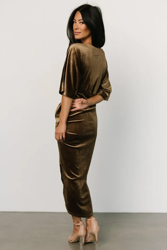 Baltic Born Midi Dresses Women Brendyn Ruched Velvet Dress Brushed Bronze Baltic Born Midi Dresses Women Brendyn Ruched Velvet Dress Brushed Bronze