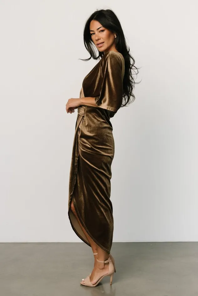 Baltic Born Midi Dresses Women Brendyn Ruched Velvet Dress Brushed Bronze Baltic Born Midi Dresses Women Brendyn Ruched Velvet Dress Brushed Bronze