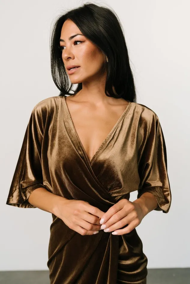 Baltic Born Midi Dresses Women Brendyn Ruched Velvet Dress Brushed Bronze Baltic Born Midi Dresses Women Brendyn Ruched Velvet Dress Brushed Bronze
