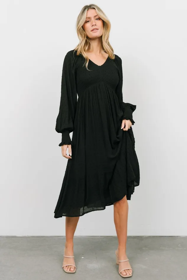 Baltic Born Midi Dresses Women Lainey Smocked Dotted Midi Dress Black