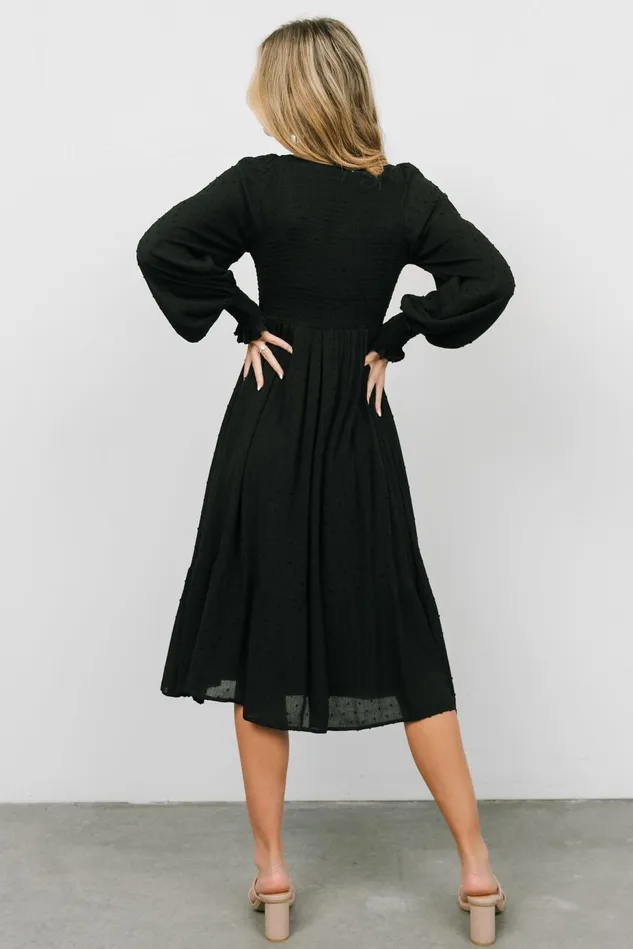 Baltic Born Midi Dresses Women Lainey Smocked Dotted Midi Dress Black Baltic Born Midi Dresses Women Lainey Smocked Dotted Midi Dress Black