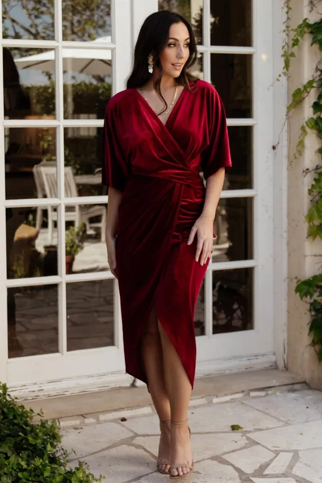 Baltic Born Mother Of The Bride Women Brendyn Ruched Velvet Dress Wine Baltic Born Mother Of The Bride Women Brendyn Ruched Velvet Dress Wine