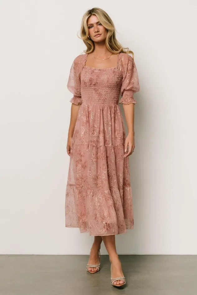 Baltic Born Mother Of The Bride Women Fabian Jacquard Midi Dress Mauve Gold