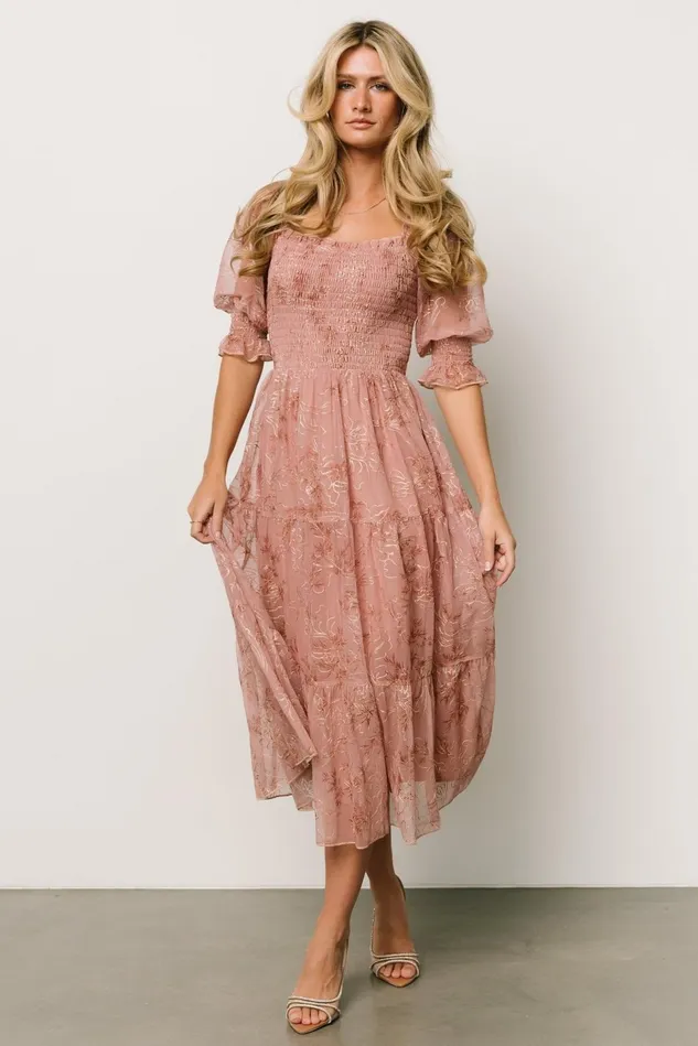 Baltic Born Mother Of The Bride Women Fabian Jacquard Midi Dress Mauve Gold
