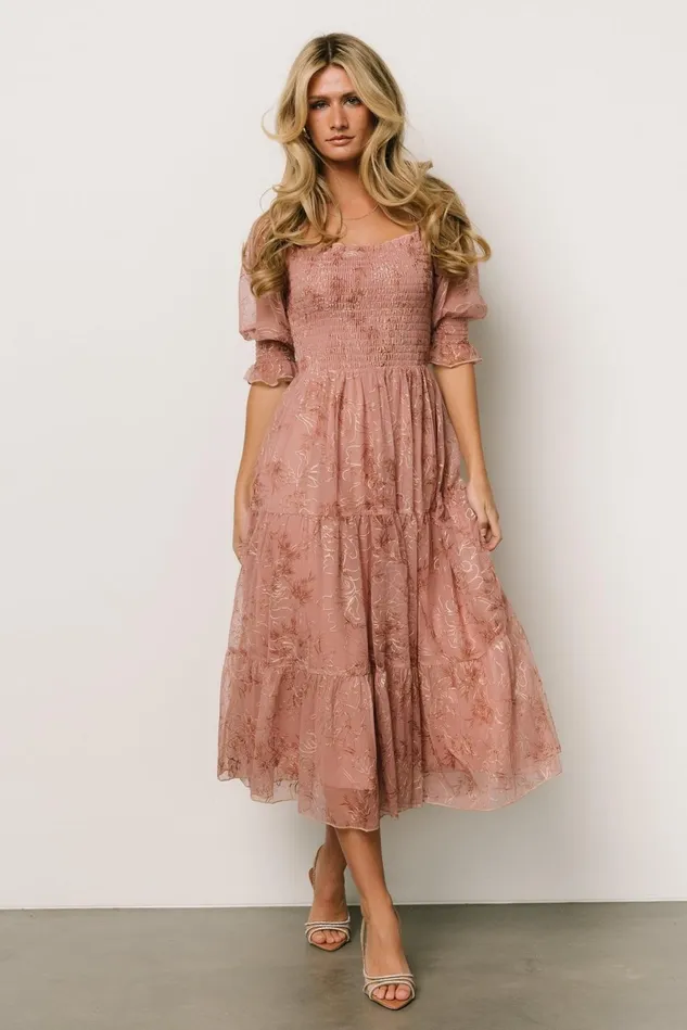 Baltic Born Mother Of The Bride Women Fabian Jacquard Midi Dress Mauve Gold