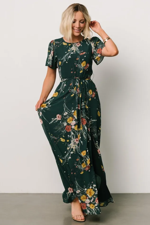 Baltic Born Mother Of The Bride Women Naomi Short Sleeve Maxi Dress Dark Green Floral Baltic Born Mother Of The Bride Women Naomi Short Sleeve Maxi Dress Dark Green Floral