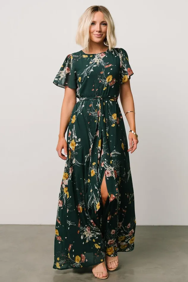 Baltic Born Mother Of The Bride Women Naomi Short Sleeve Maxi Dress Dark Green Floral Baltic Born Mother Of The Bride Women Naomi Short Sleeve Maxi Dress Dark Green Floral