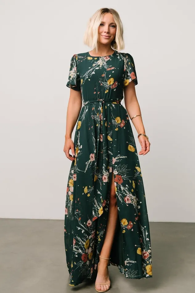 Baltic Born Mother Of The Bride Women Naomi Short Sleeve Maxi Dress Dark Green Floral Baltic Born Mother Of The Bride Women Naomi Short Sleeve Maxi Dress Dark Green Floral