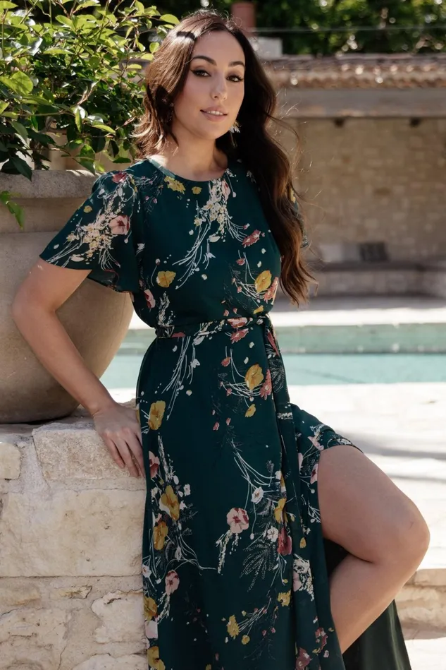 Baltic Born Mother Of The Bride Women Naomi Short Sleeve Maxi Dress Dark Green Floral Baltic Born Mother Of The Bride Women Naomi Short Sleeve Maxi Dress Dark Green Floral