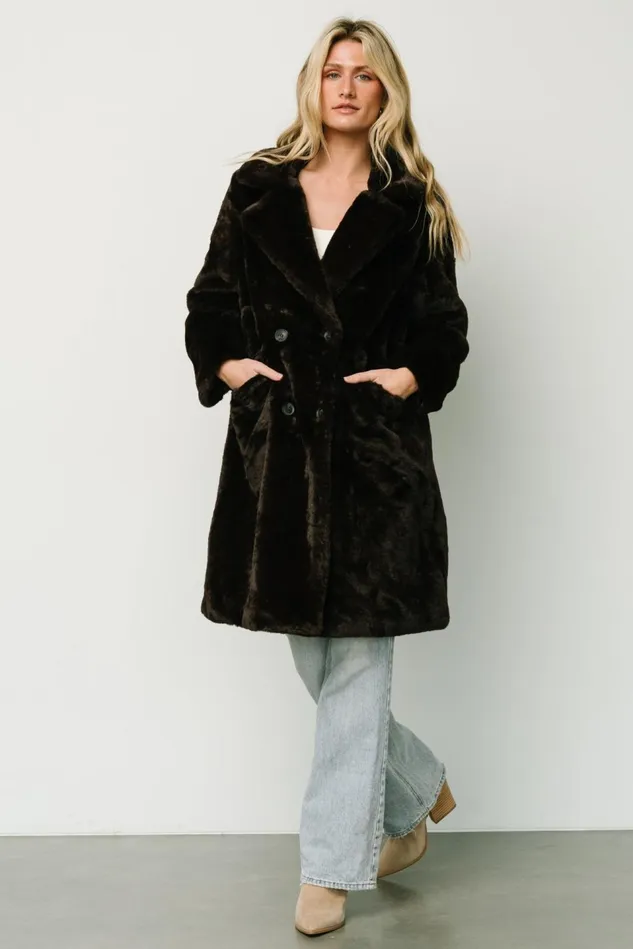 Baltic Born Outerwear Women Graham Long Faux Fur Coat Deep Brown