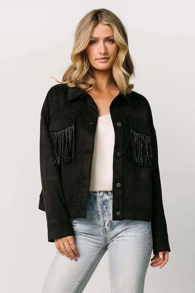 Baltic Born Outerwear Women Mills Fringe Jacket Black
