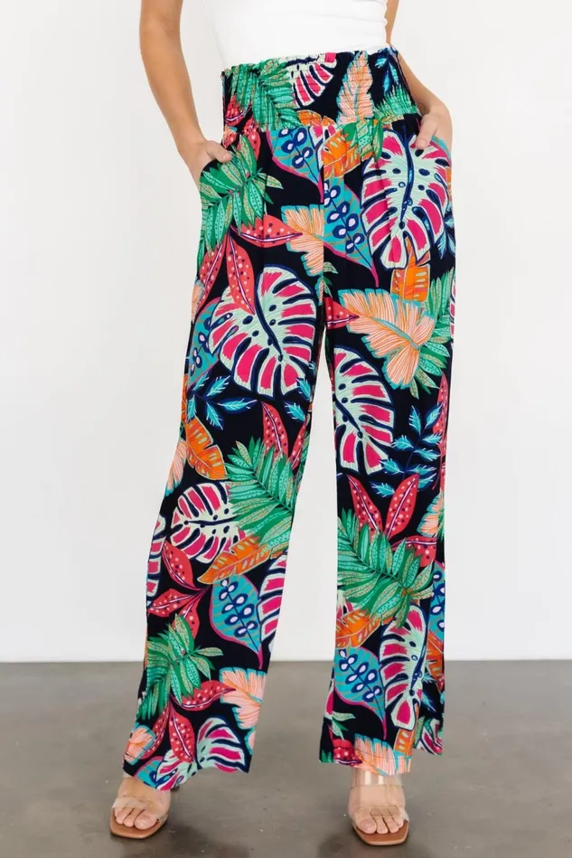 Baltic Born Pants Women Caribbean Smocked Waist Pants Navy Print Baltic Born Pants Women Caribbean Smocked Waist Pants Navy Print