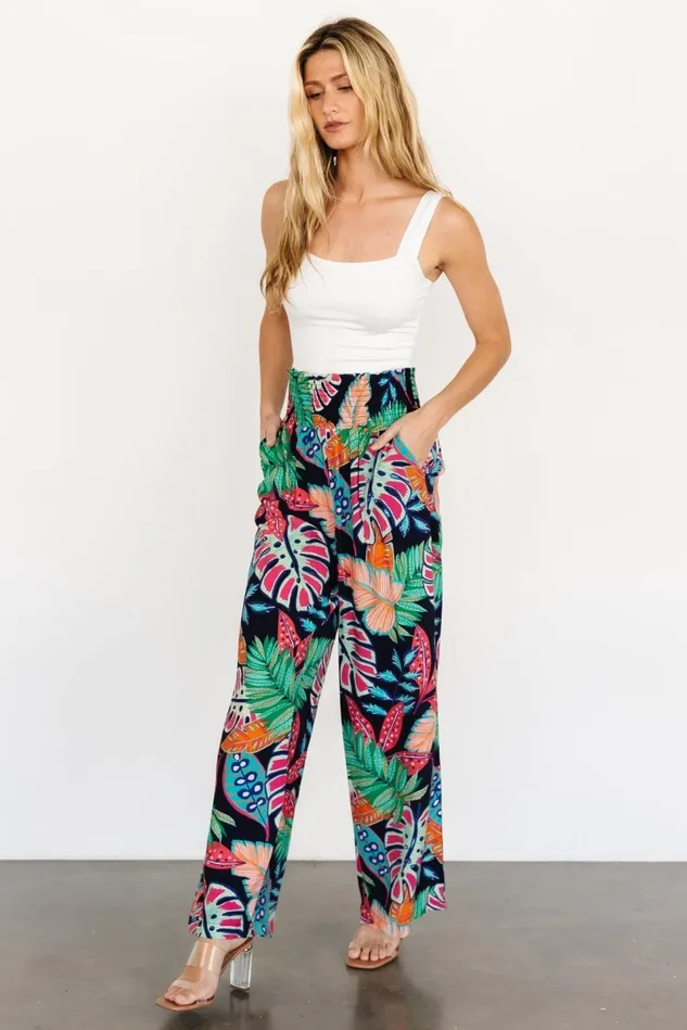 Baltic Born Pants Women Caribbean Smocked Waist Pants Navy Print Baltic Born Pants Women Caribbean Smocked Waist Pants Navy Print
