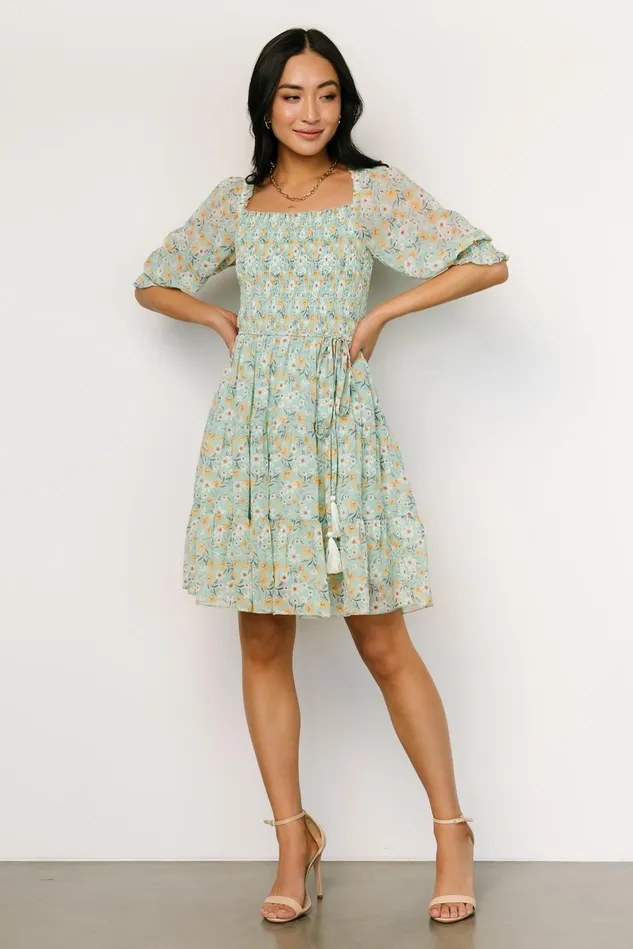 Baltic Born Short Dresses Women Azlyn Smocked Short Dress Sage Floral