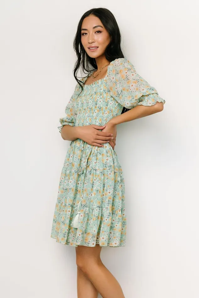 Baltic Born Short Dresses Women Azlyn Smocked Short Dress Sage Floral