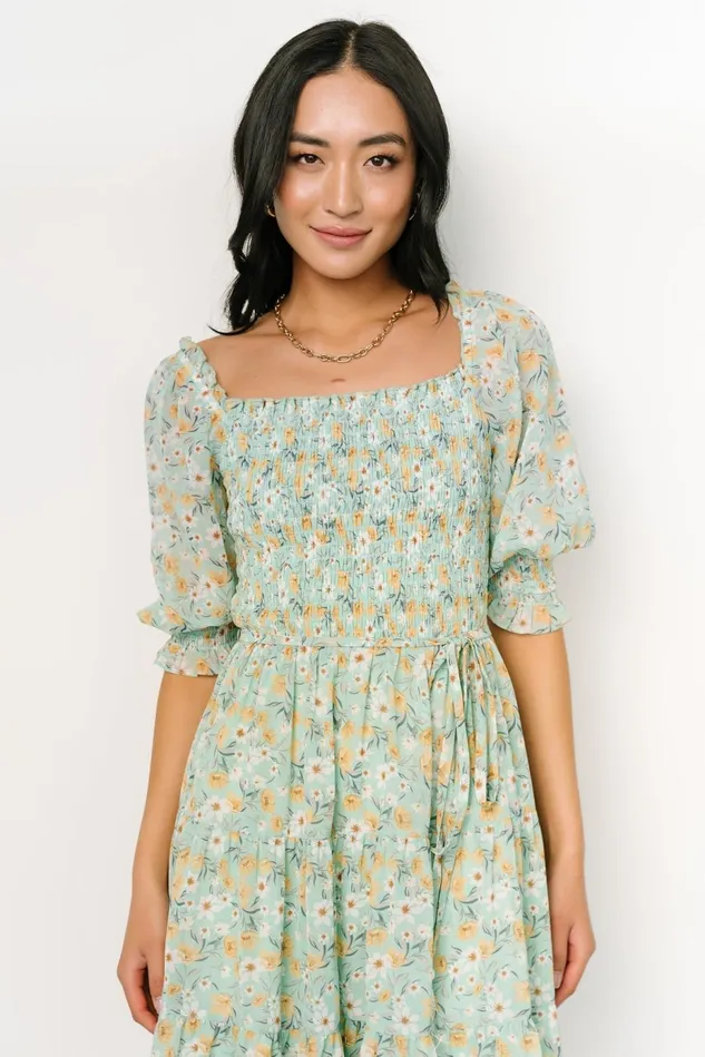 Baltic Born Short Dresses Women Azlyn Smocked Short Dress Sage Floral