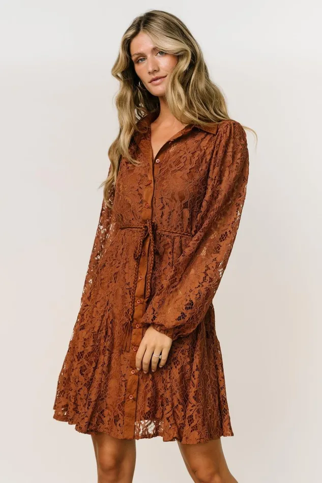 Baltic Born Short Dresses Women Stefan Lace Short Dress Cinnamon Baltic Born Short Dresses Women Stefan Lace Short Dress Cinnamon
