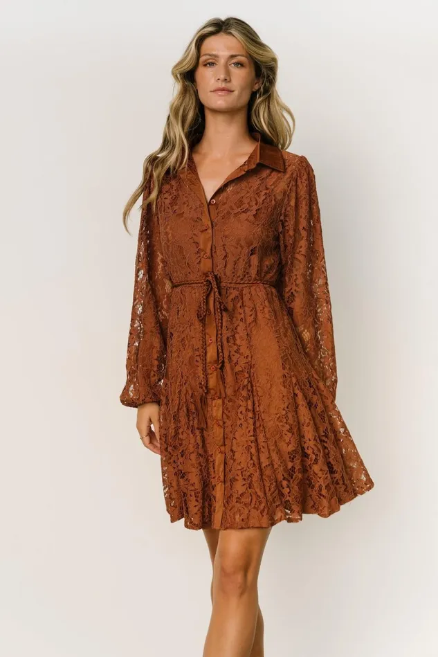 Baltic Born Short Dresses Women Stefan Lace Short Dress Cinnamon Baltic Born Short Dresses Women Stefan Lace Short Dress Cinnamon