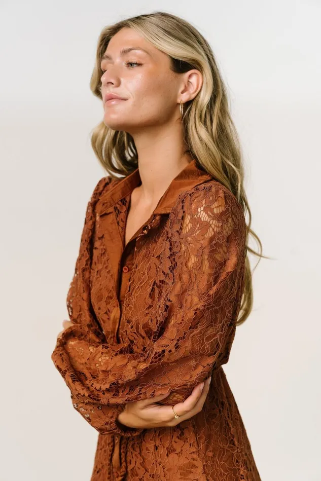 Baltic Born Short Dresses Women Stefan Lace Short Dress Cinnamon Baltic Born Short Dresses Women Stefan Lace Short Dress Cinnamon